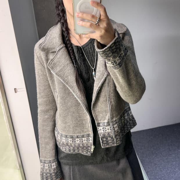 gray wool short zip jacket