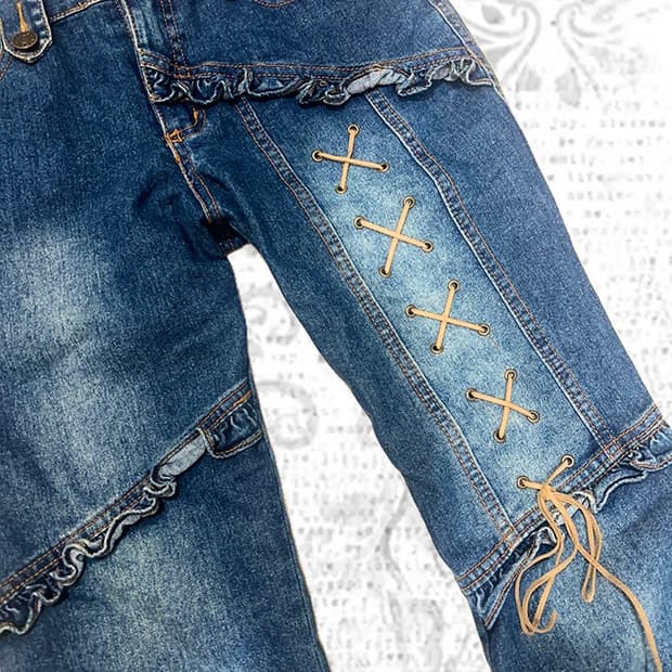 빈티지 아일렛 프릴 부츠컷 y2k 그런지페어리 웨스턴 핀터깔