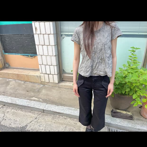꼼데가르송 트리콧 와이드 플레어 코튼 크롭 팬츠