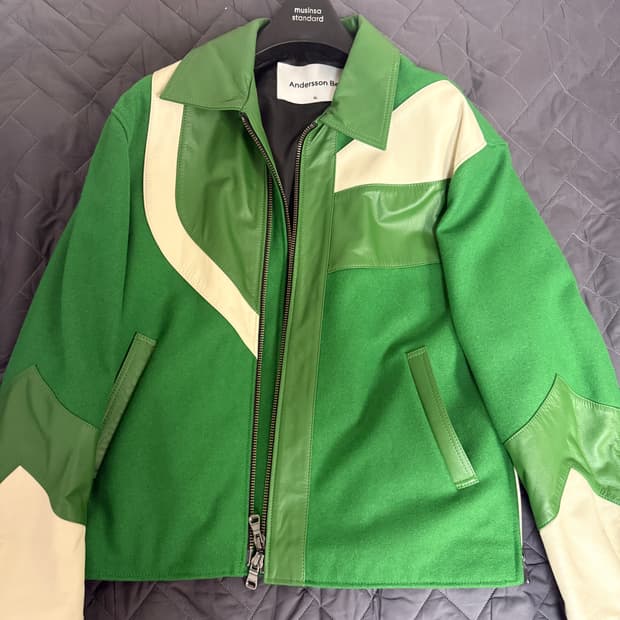 앤더슨벨 모터사이클 바시티 자켓 그린