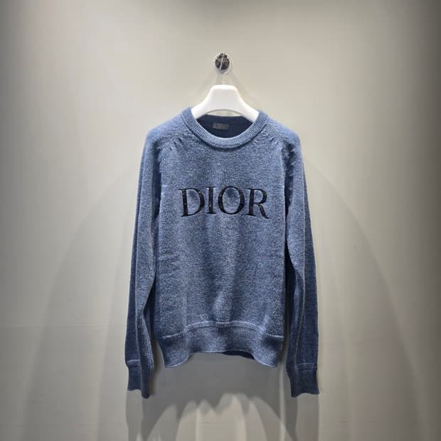 [중고/정품] 디올 피터 도이그 레터링 로고 울 니트 XL (블루)