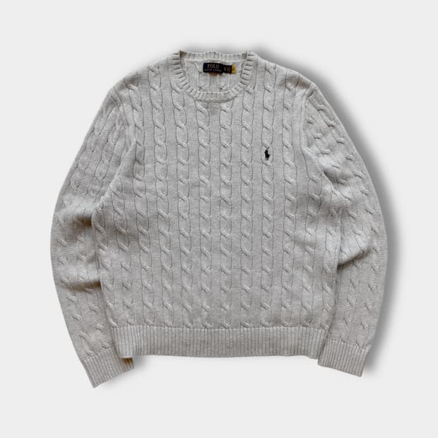폴로 랄프로렌 루즈핏 신형 QR라벨 라이트 그레이 꽈배기 니트