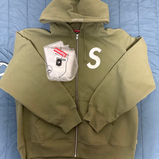 슈프림 s로고 후드집업 L 라이트 올리브