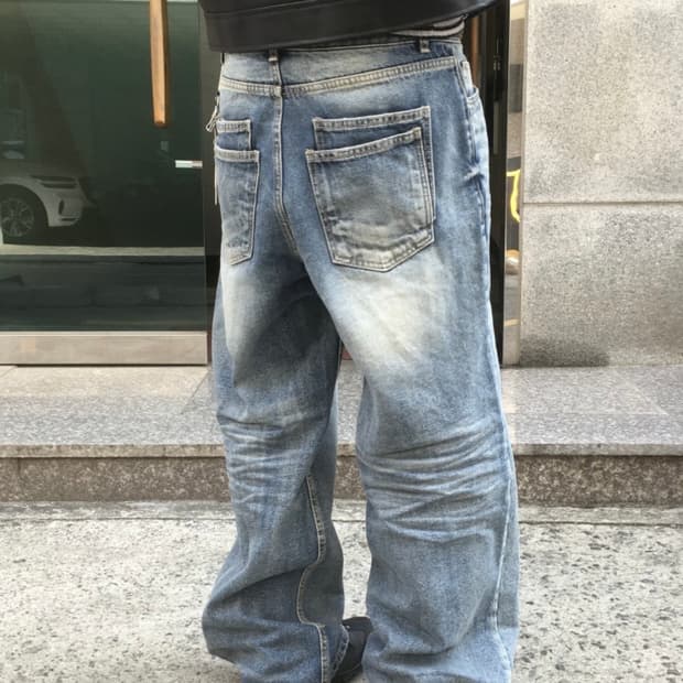 카온 백 더블 포켓 워싱 데님