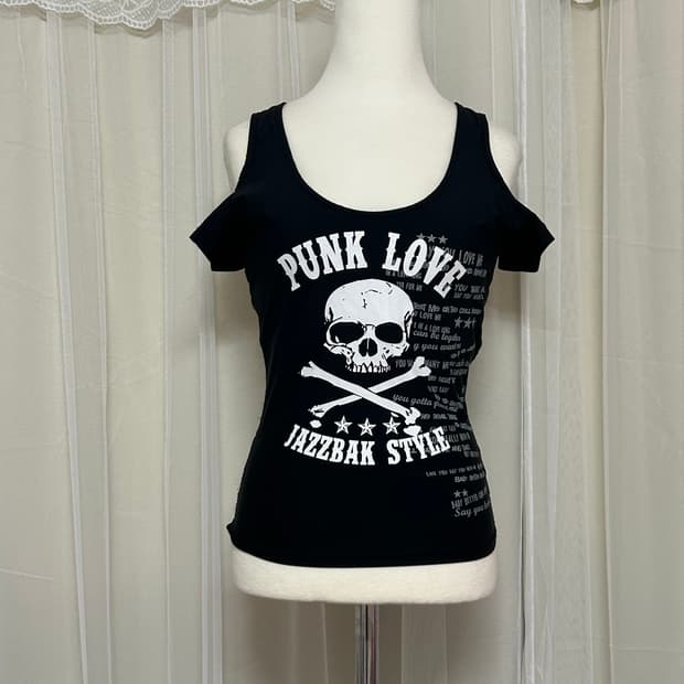 Punk love 오프숄더 시스루 탑