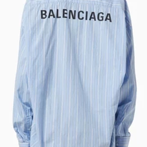 발렌시아가 스트라이프 백로고 오버 셔츠 S