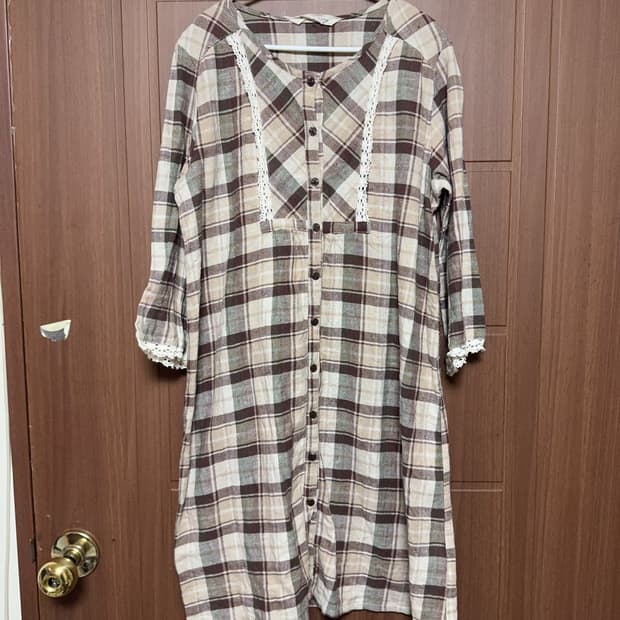 모리걸 하구미 일본 빈티지 브라운 체크 레이스 원피스