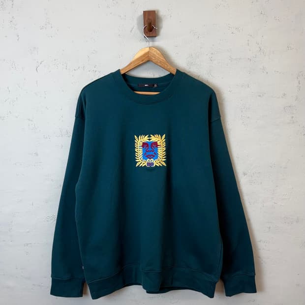 오베이 빈티지 페이스로고 맨투맨 그린