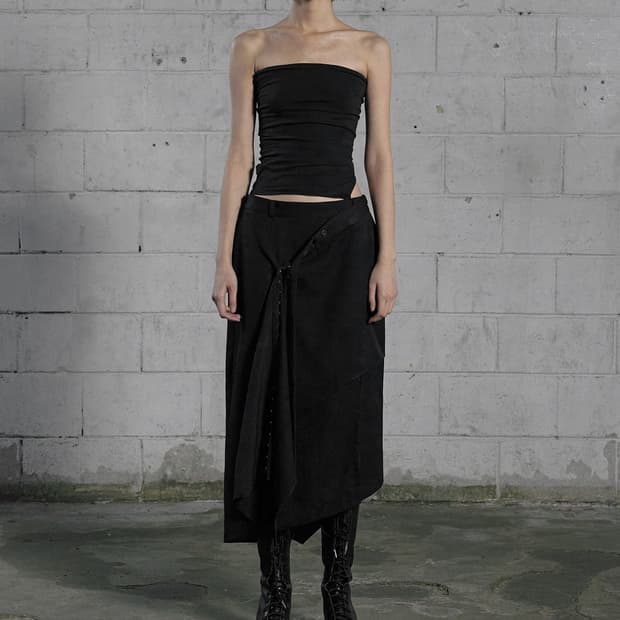 보헤미안서울 UNBALANCED DRAPE SKIRT, BLACK