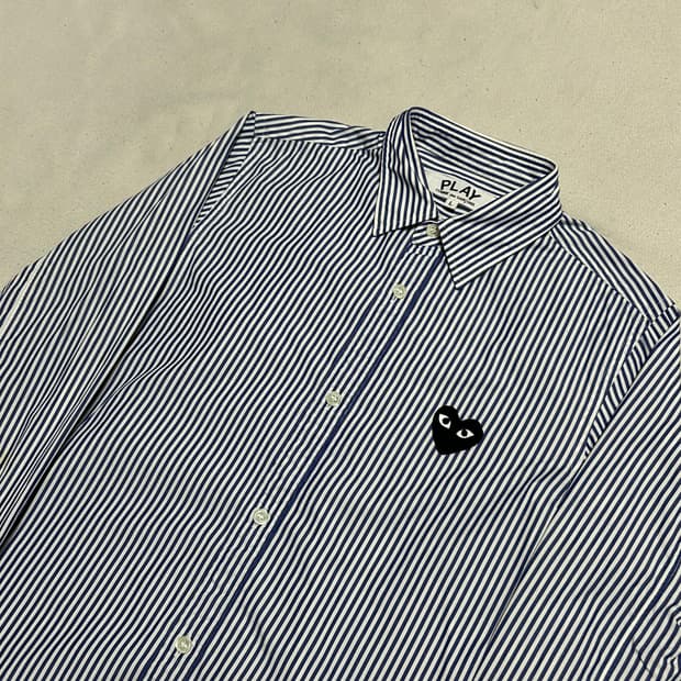 L 꼼데가르송 여성용 스트라이프 코튼 셔츠