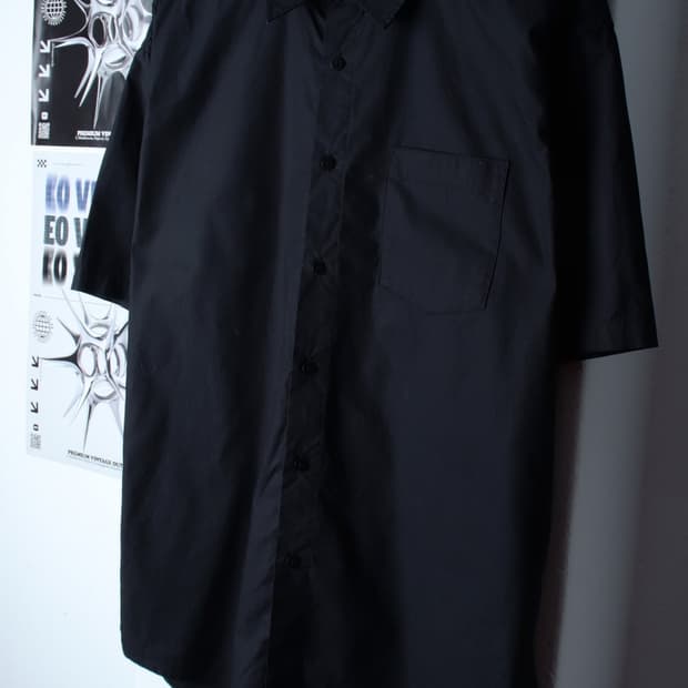 (L-XL) 메르고 반팔 카라 티셔츠 셔츠 남방 무지 블랙-H31425