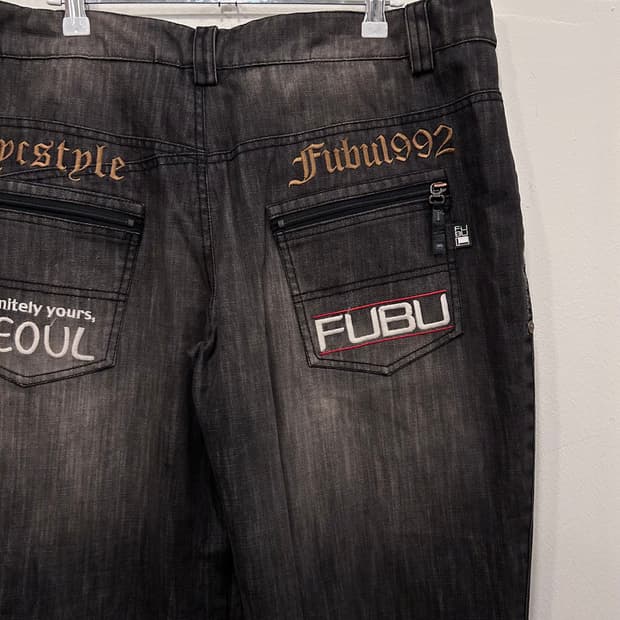 FUBU 992 흑청 데님 자수로고 스키 보드팬츠