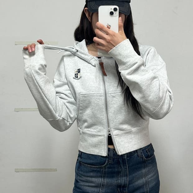 마리떼 프랑소와 저버 엠블럼 로고 크롭 후드집업 헤더그레이