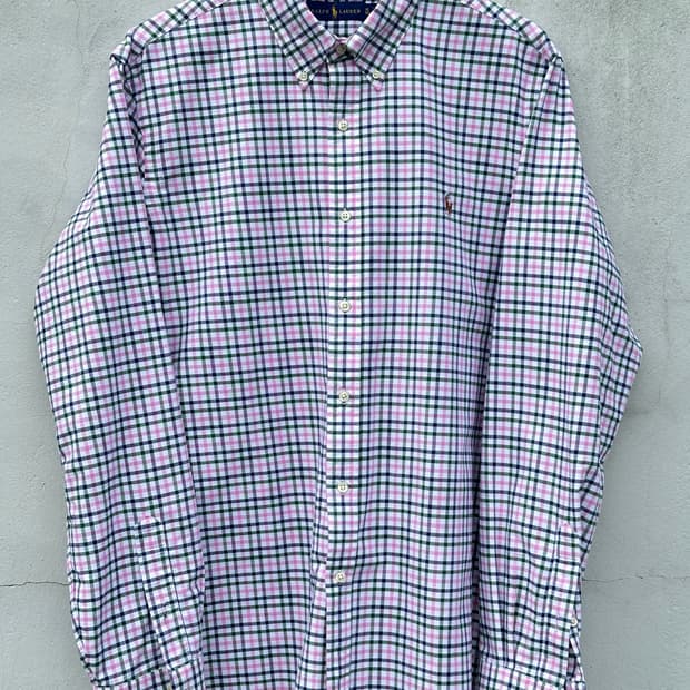 [2XL] 폴로 랄프로렌 핑크 그린퍼플 체크 옥스포드 셔츠