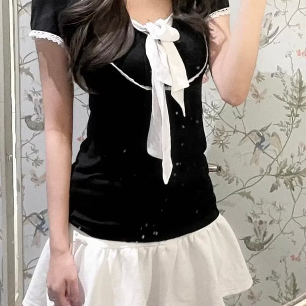 세실맥비 셔츠 긱시크 로걀탑 오네갸루 너드 모리 키치 빈티지 블라우스