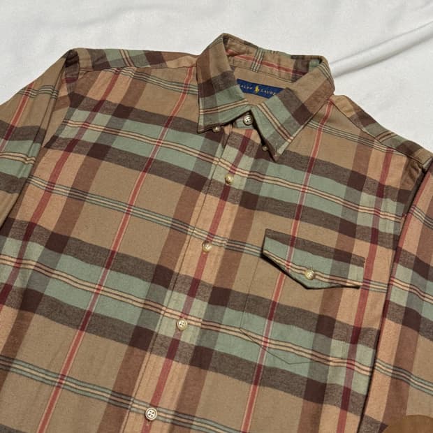 M 폴로랄프로렌 브라운 스웨이드 패치 셔츠