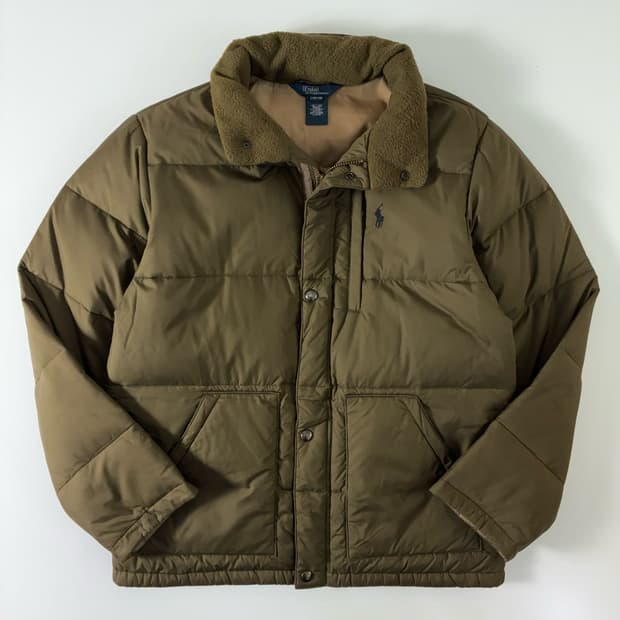 Polo  폴로 랄프로렌 자수 카키브라운 후드 푸퍼 패딩 자켓