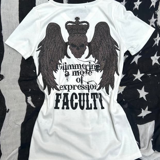 2000s JPN 펑크 스컬&윙 글리터 디테일 티셔츠