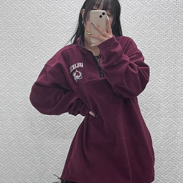 NHL 빈티지 빅사이즈 오버핏 버건디와인 반집업 후리스 XL C08761