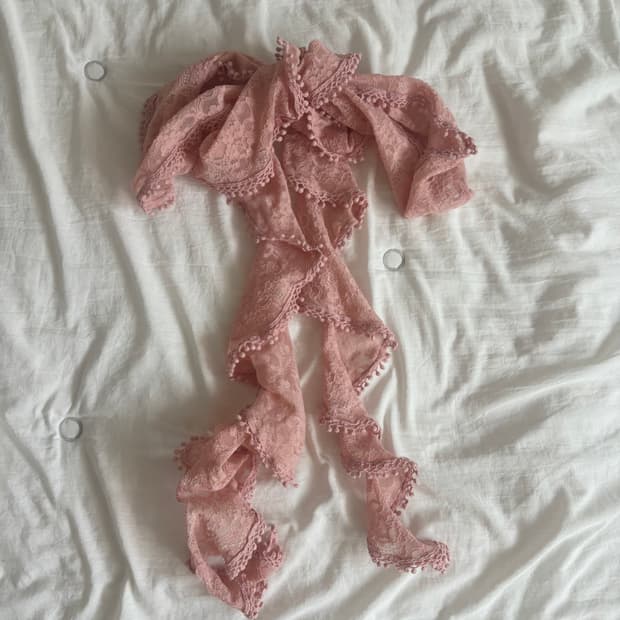 빈티지 핑크 레이스 스카프