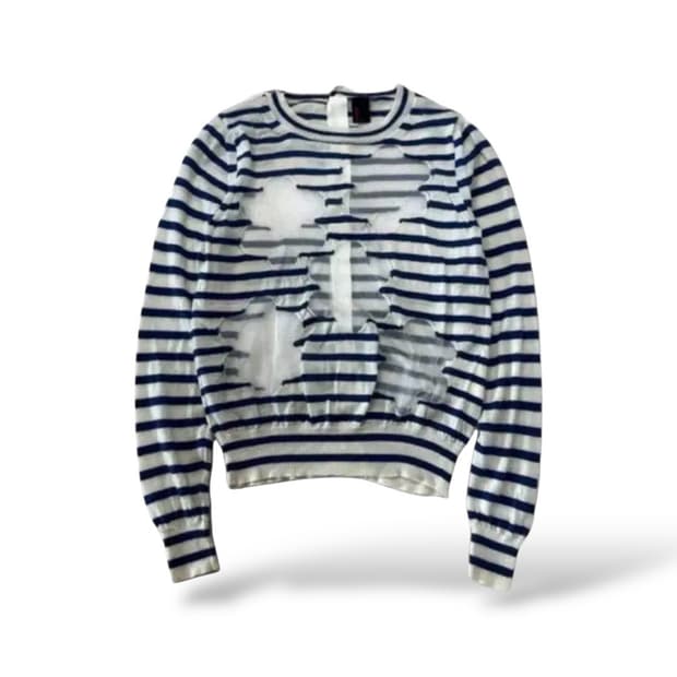 (rare) 꼼데가르송 플라워 메쉬 백버튼 스트라이프 가디건