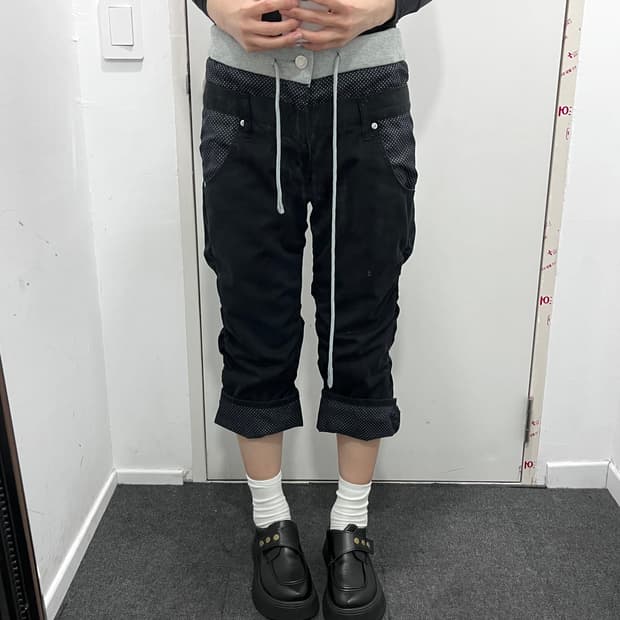도트 땡땡이 카프리 팬츠 레이어드 바지