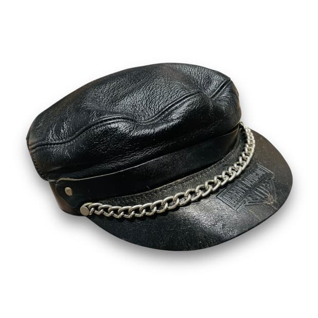 할리데이비슨 90s 가죽 바이커 체인 마도로스캡
