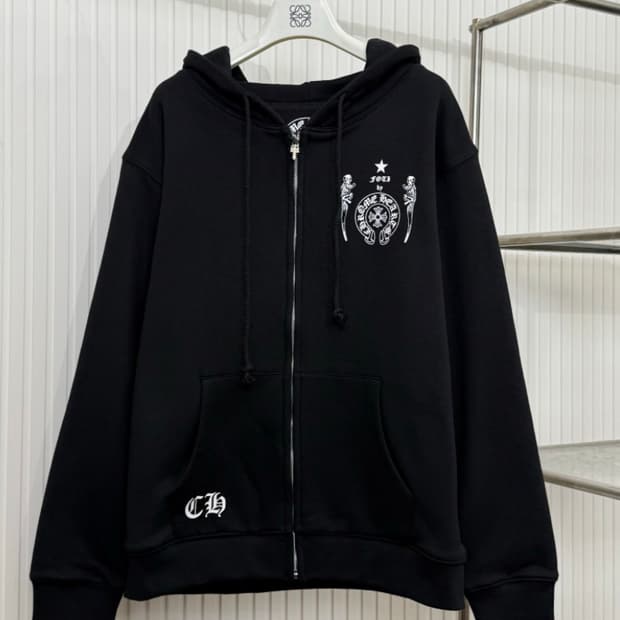 [정품] 크롬하츠 한정판 그래픽  백로고 집업 후드 블랙 L
