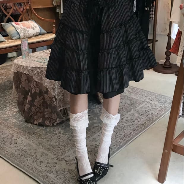 바디라인 블랙 고스 로리 코르셋 캉캉 미디 스커트