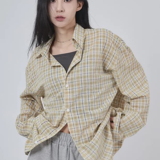 시어서커 체크 셔츠 옐로우