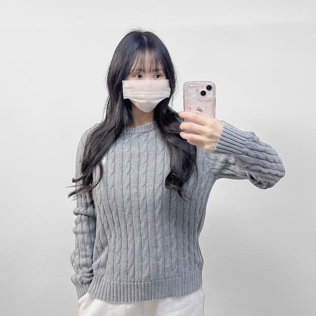 폴로 랄프로렌 포니 로고 케이블 니트 그레이