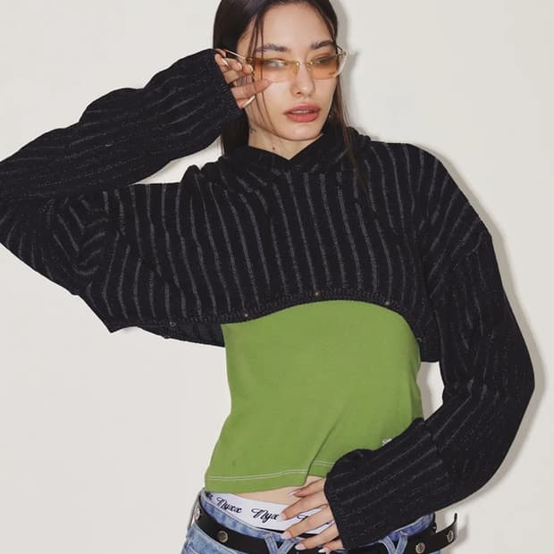 엔와이엑스엑스 RIBBED KNIT HOOD BOLERO BLACK