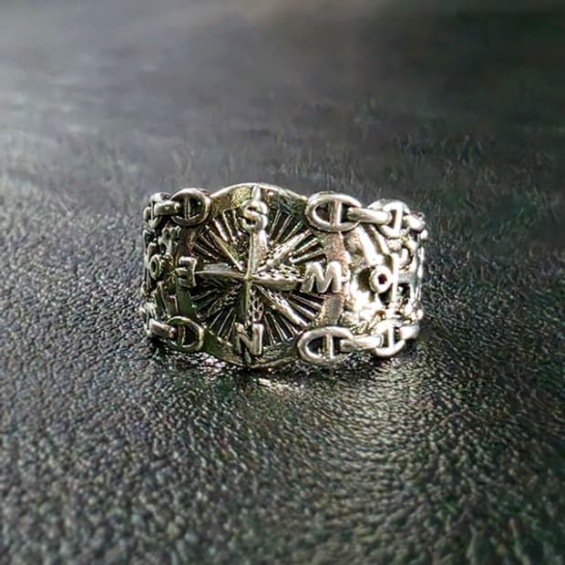 Pelorus 실버 남자 엔틱 빈티지 명품 나침반 항해 반지