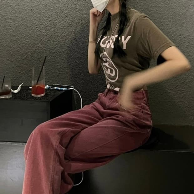 피그먼트 와이드 코튼 팬츠 체리핑크 m