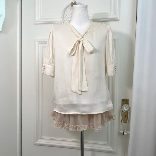 coral ivory satin bow point blouse