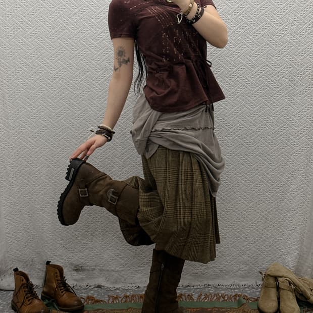 빈티지 코지 모리걸 하이틴 타탄체크 플리츠 롱스커트 K0021