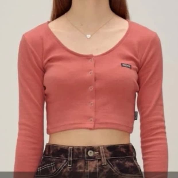 스컬프터 크롭 가디건 핑크