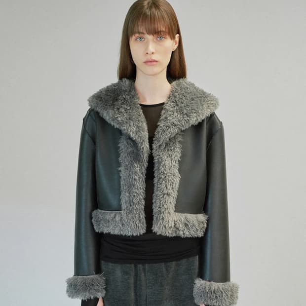 다이애그널 리버시블 무스탕 자켓 그레이