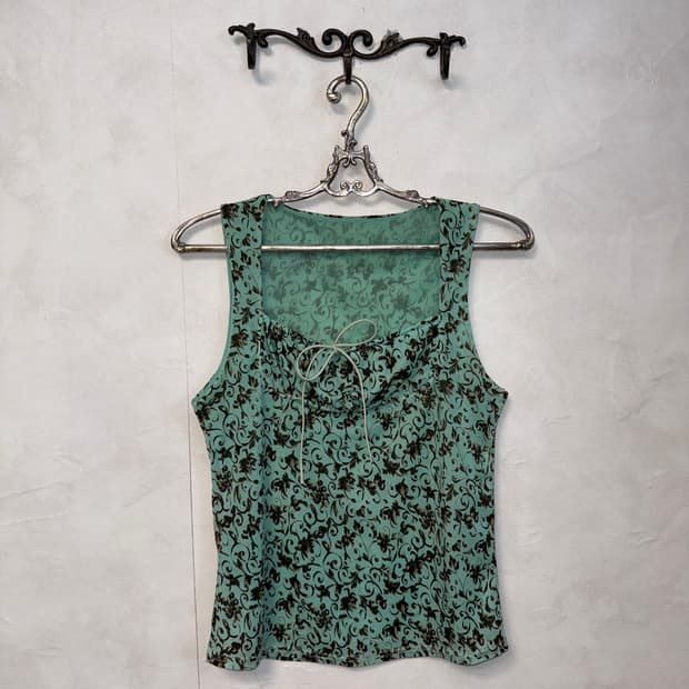 Mint oriental floral ribbon sleeveless