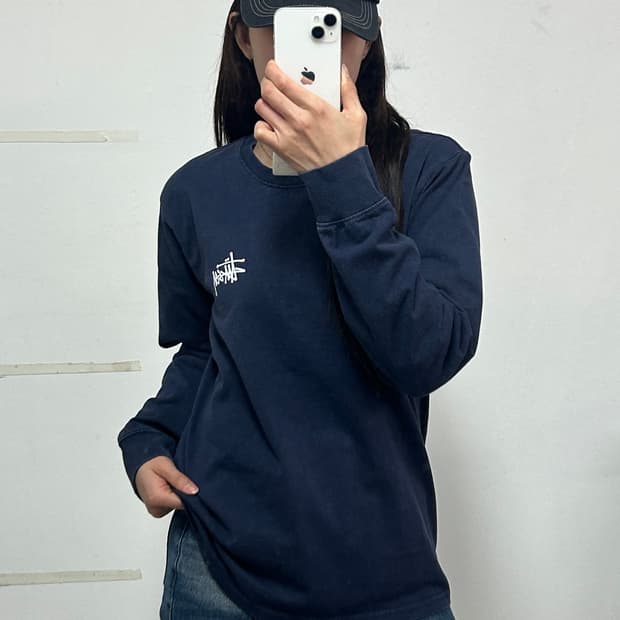 스투시 스탁로고 롱슬리브 티셔츠 네이비