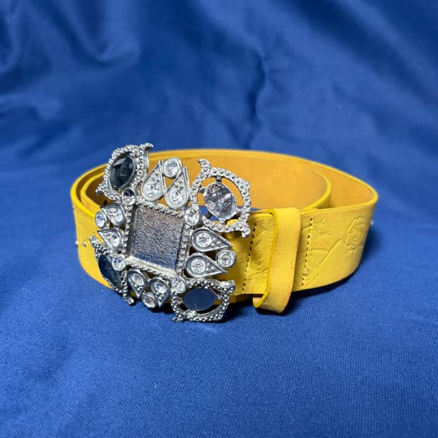 큐빅 옐로 로즈 레더 벨트 