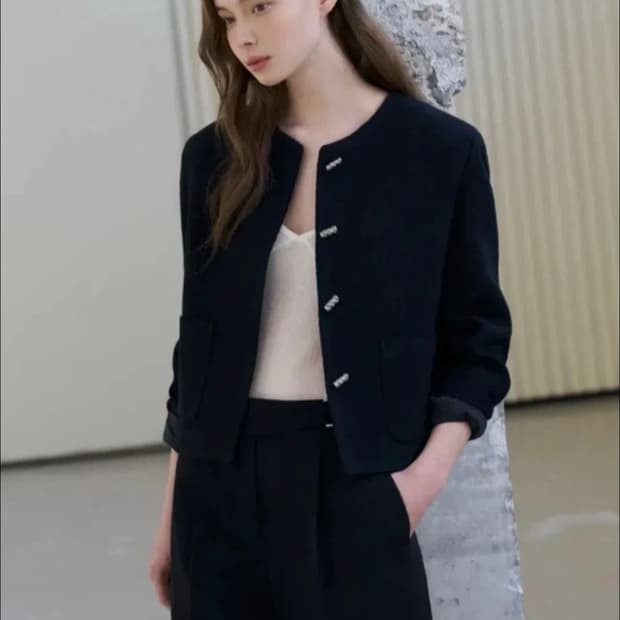 드로우핏 우먼 버튼 트위드 자켓 블랙 FREE 새상품