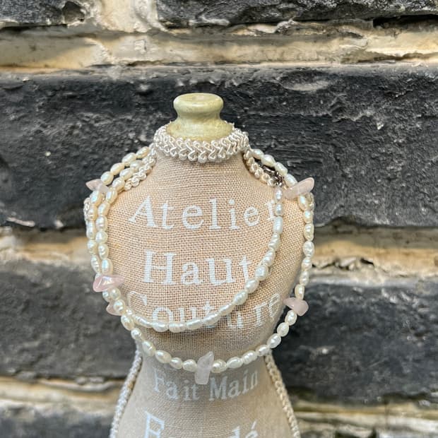 925실버 로즈쿼츠+밥풀진주 목걸이