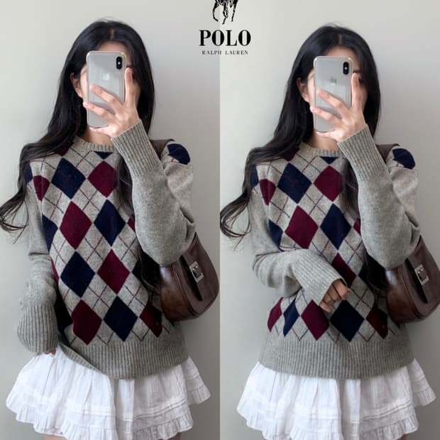폴로 램스울 아가일 니트 