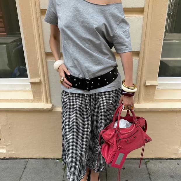 one shoulder loose top 멜란지그레이