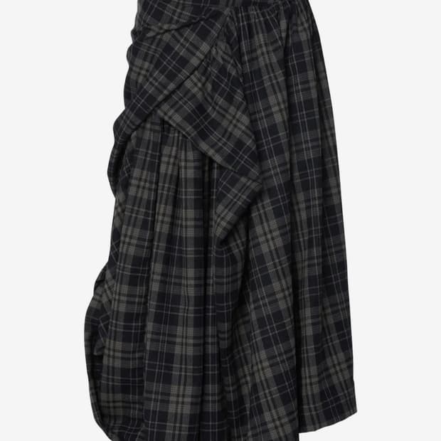 플레어업 draped layered long skirt 체크 롱스커트
