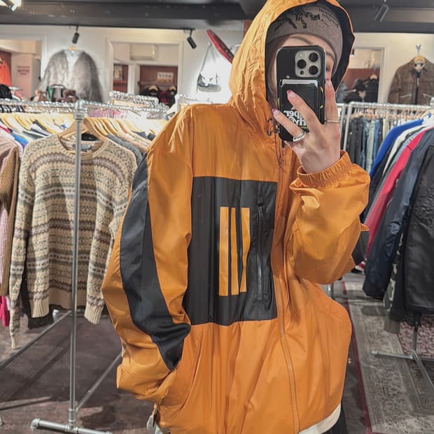 아디다스 윈드브레이커 하이브리드 기모 배색 오렌지 바람막이 L 새상품