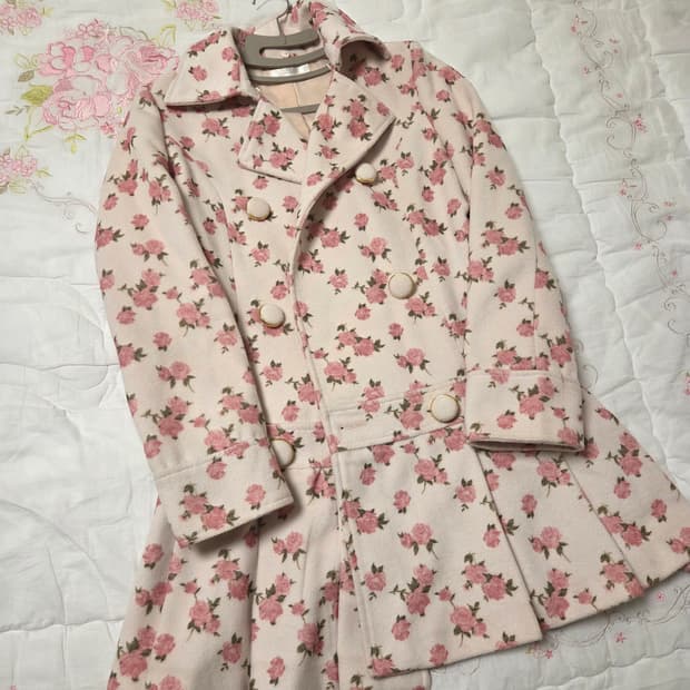 히메갸루 모리걸 디어리 꽃무늬 플로랄 핑크 리본 코트 리즈리사