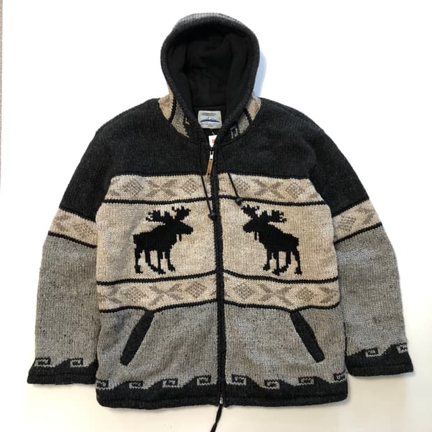 캐나디안 코위찬 뉴질랜드울 니트 후드집업 