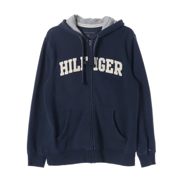 타미힐피거 빅로고 스펠아웃 자수 후드 집업 네이비 L
